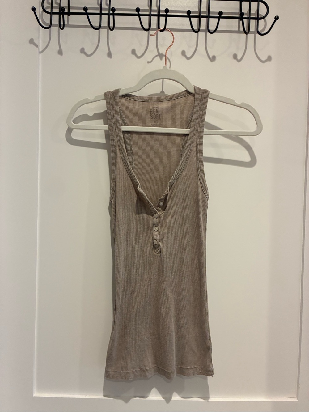 aerie Ribbed Henley Tank Top in Taupe